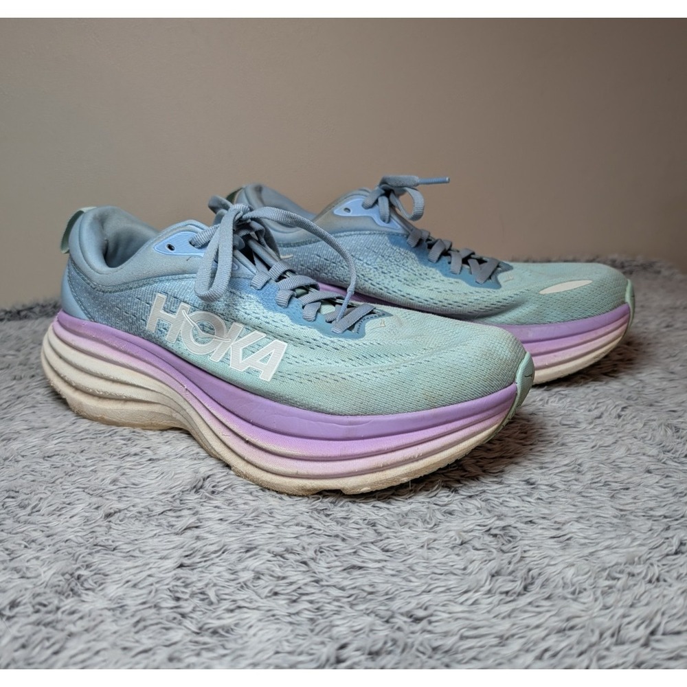 HOKA One One Bondi 8 Blue Purple Training Walking Lace Up Shoes Women's Sz 8.5B